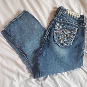 Rock Revival Vien Easy Crop Distressed Jeans Sz 30 Embellish Pockets 23" Inseam